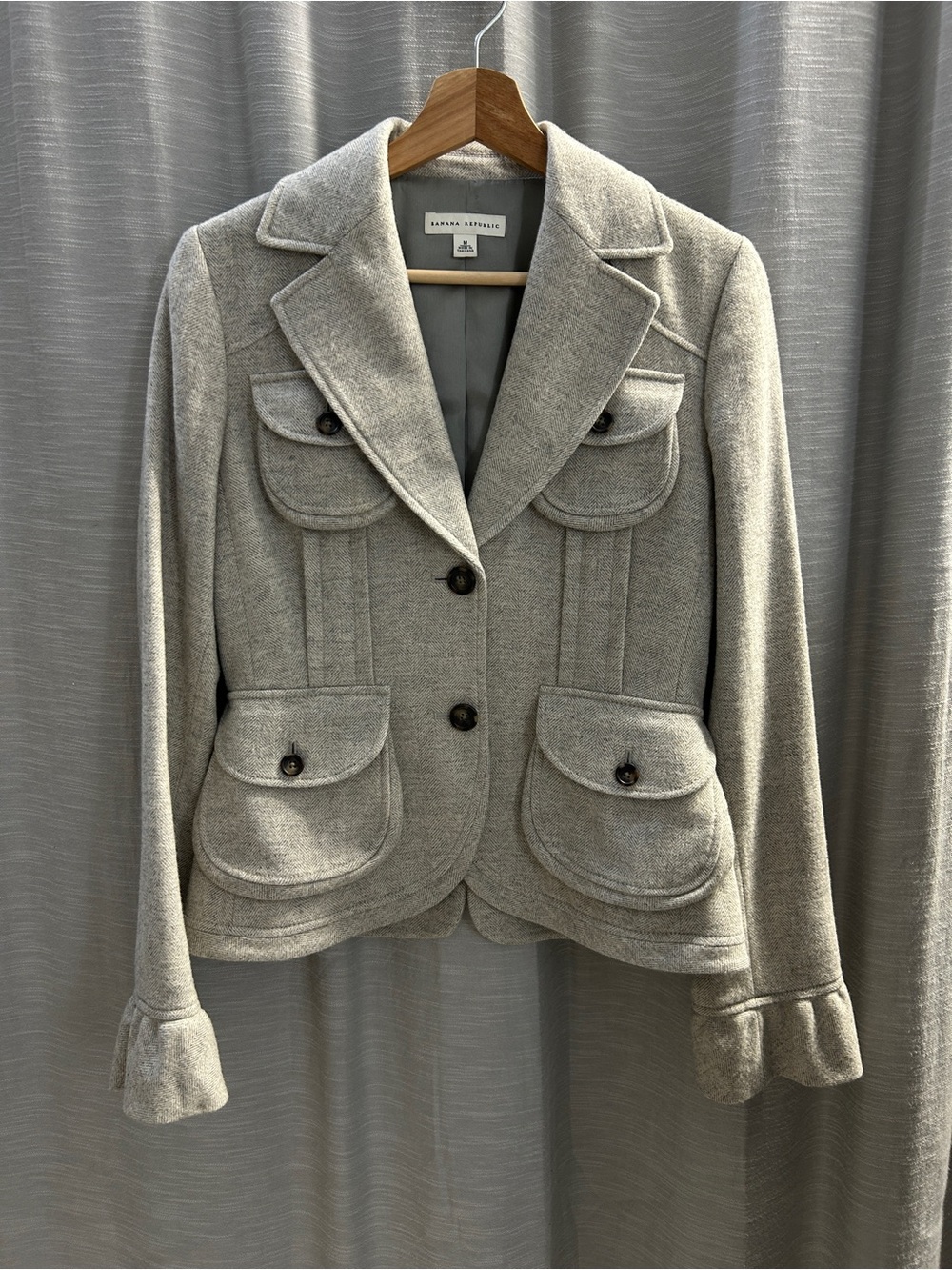 Banana Republic Wool Herringbone Safari Equestrian Jacket M Ruffle Cuff